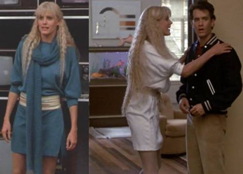 Belted turtleneck dresses provide stylish attire for Daryl Hannah in the
