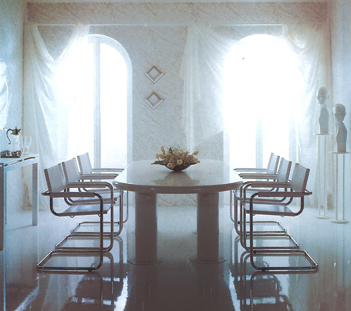 An '80s Deco dining room (featured at Tumblr 80s Deco)