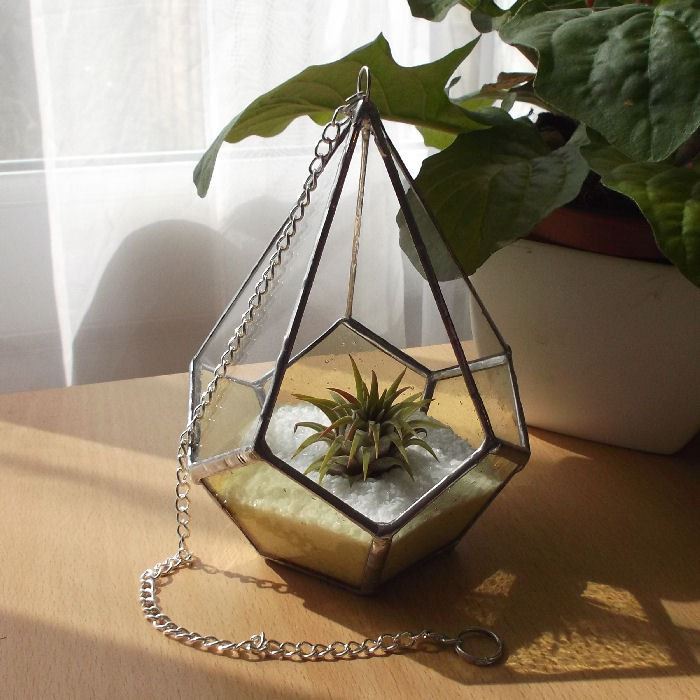 A stained glass air plant terrarium from Raven's Stained Glass