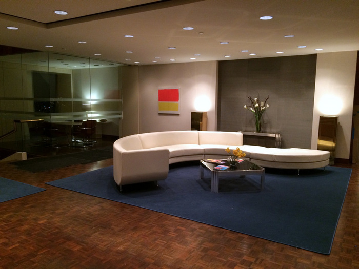 A curved '80s sectional at Stokes Venture Capital (photo credit: Lance Totten)