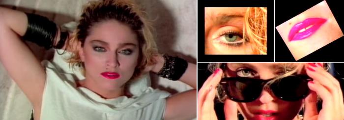 Screen shots from Madonna's 1983 video for "Burning Up"