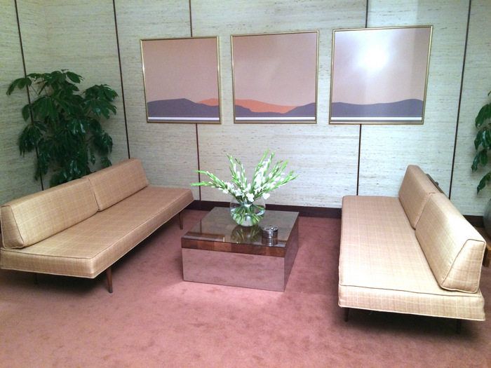 The '80s modern waiting area outside of Jacob Wheeler's office