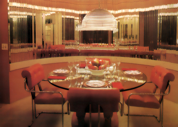 1980s dining room with mirrors
