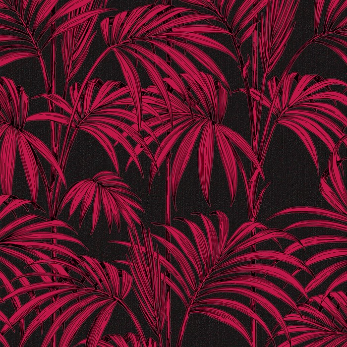 Tropical wallpaper in fuchsia and black from Graham & Brown