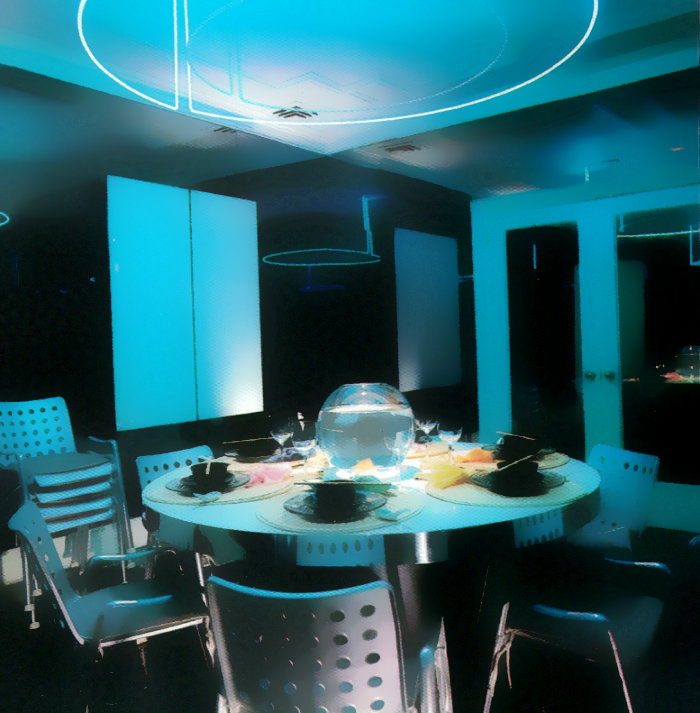 Blue neon dining room