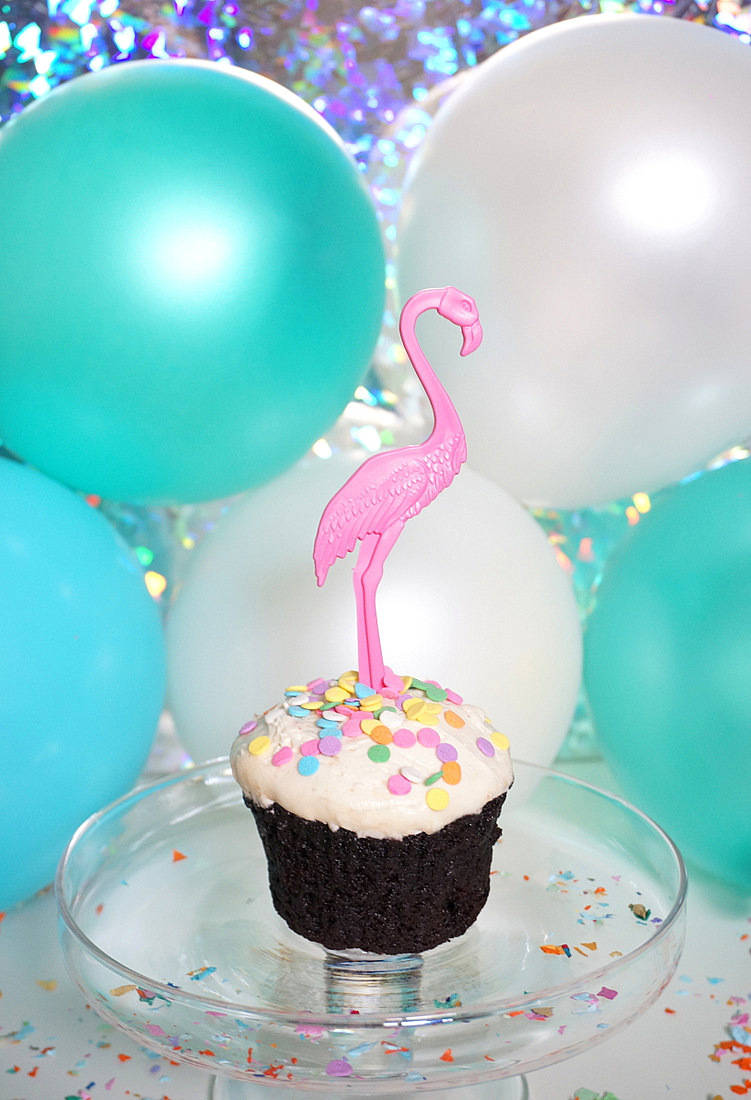 Flamingo cupcake with sprinkles