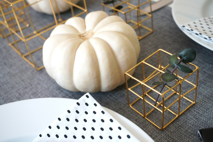 Fall table with brass cubes from CB2
