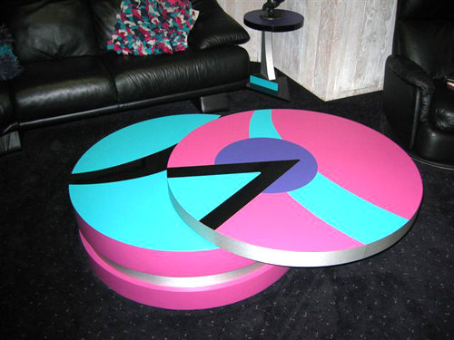 A cylinder coffee table from Ken's TCB Mica Works